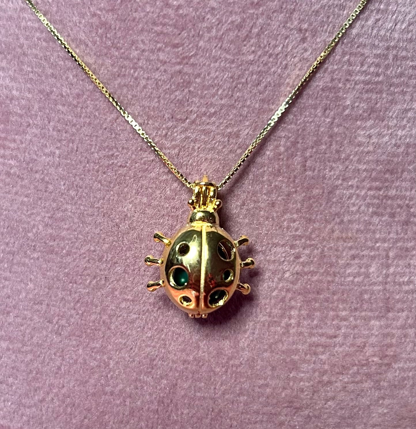 Sterling silver gold plated lady bug cage pendant