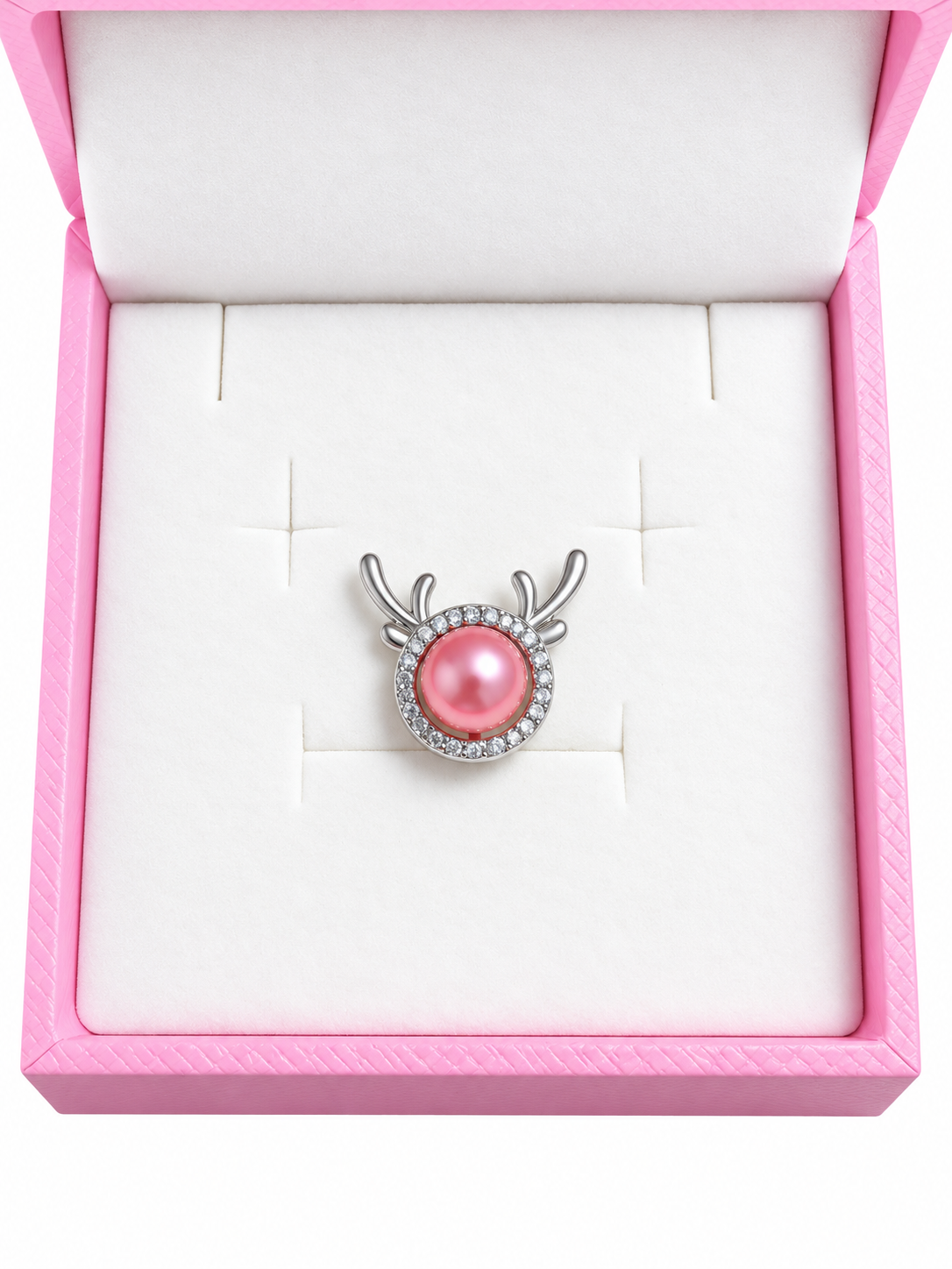 Silver plated reindeer with pink pearl