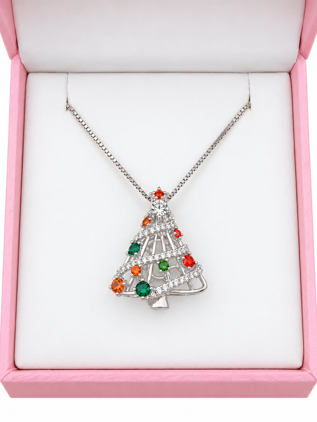 Sterling Silver colourful Christmas tree cage pendant