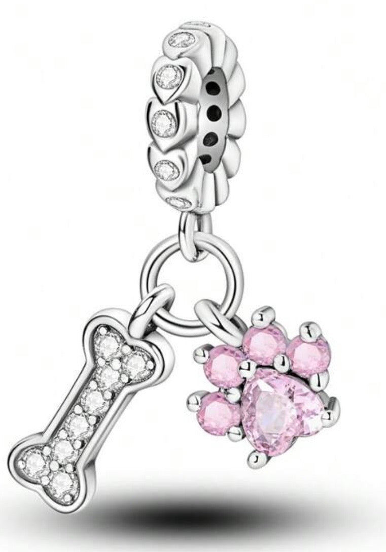 Sterling silver dog bone and paw charm