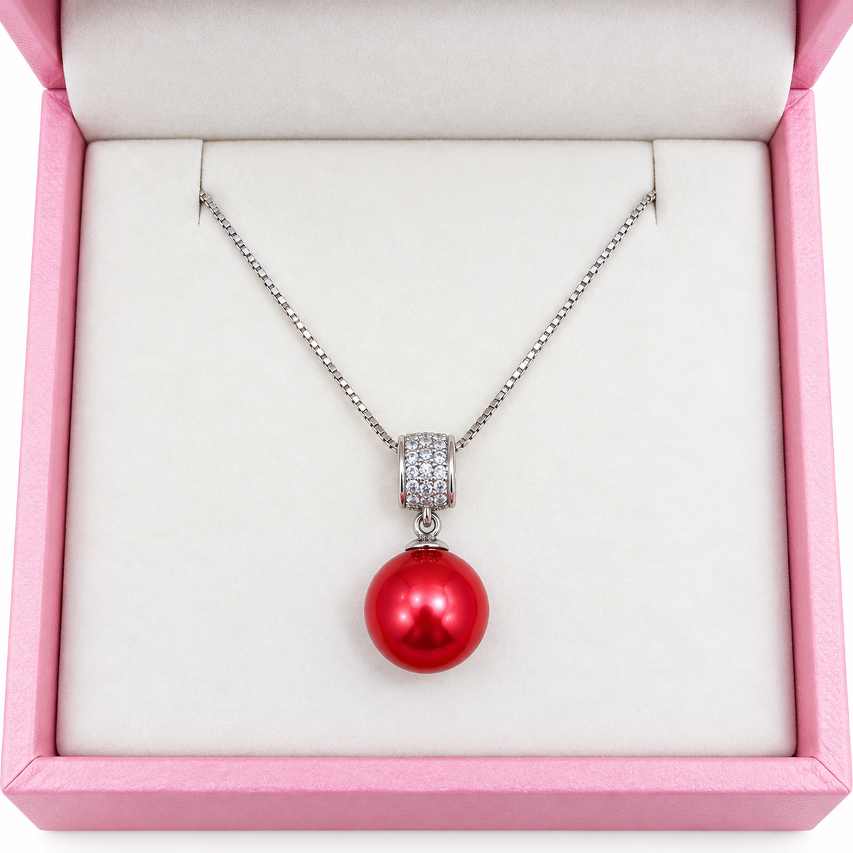 138 sterling silver cubic zirconia Edison drop with red Pearl