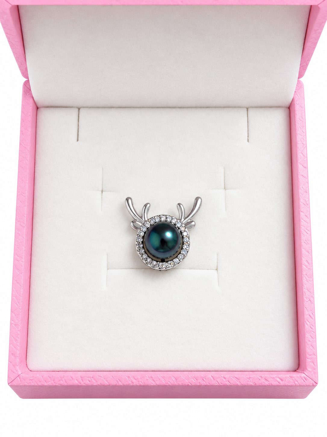 Silver plated reindeer pendant with emerald green pearl