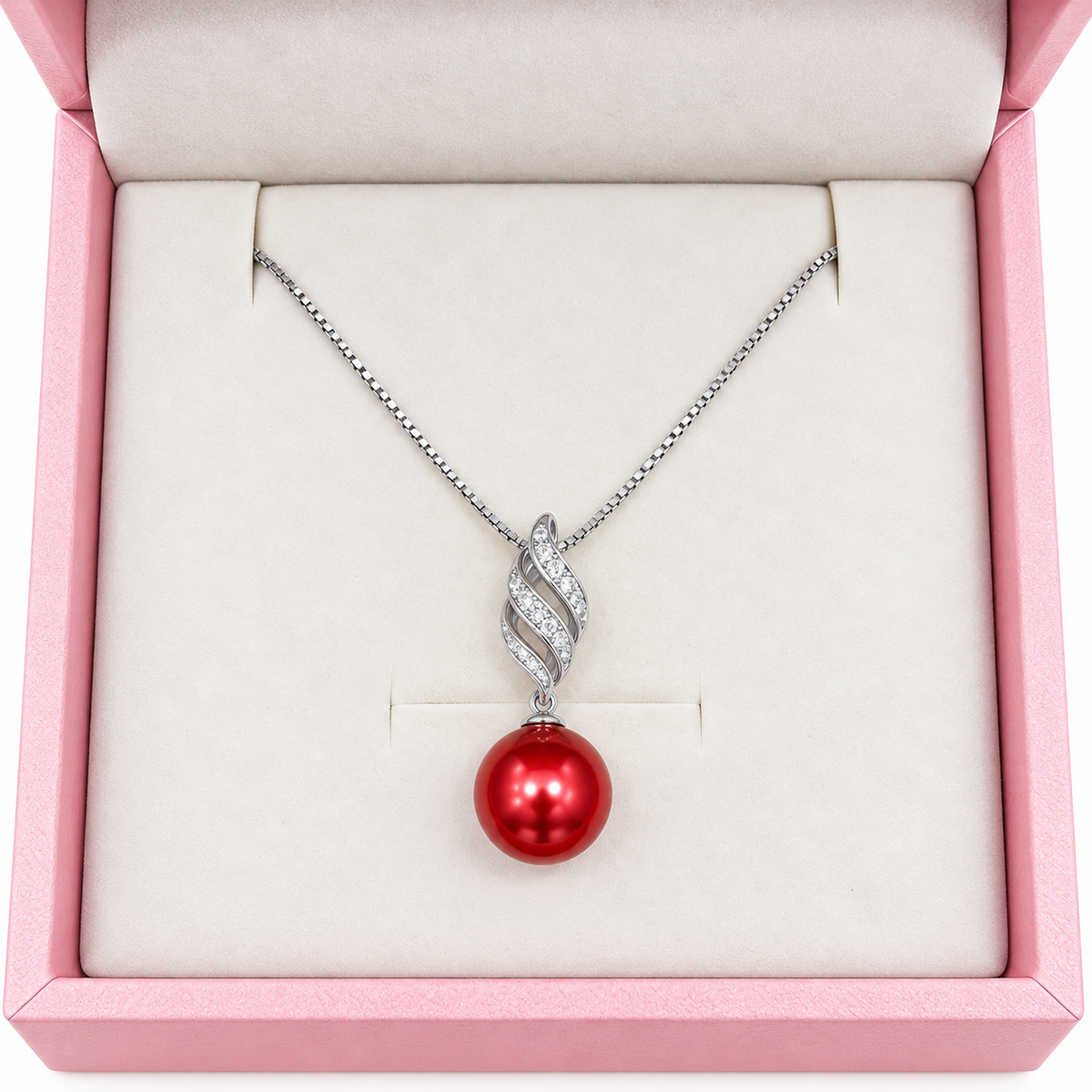139 Sterling silver cubic zirconia Edison drop with red Pearl