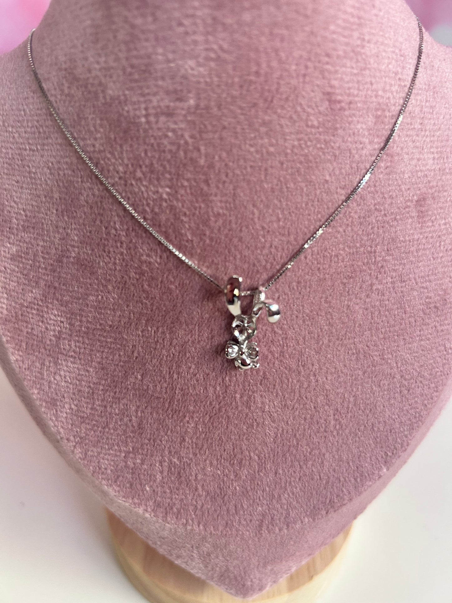 Sterling silver pink cubic zirconia cute bunny mount
