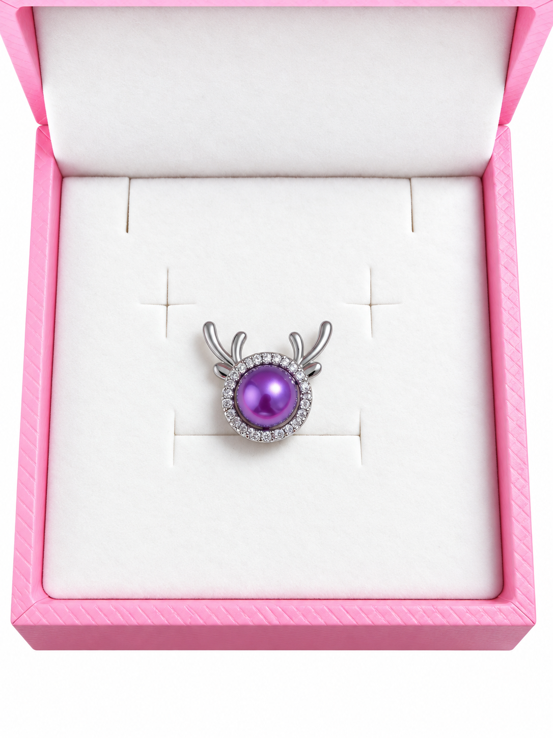 Silver plated reindeer pendant with purple pearl