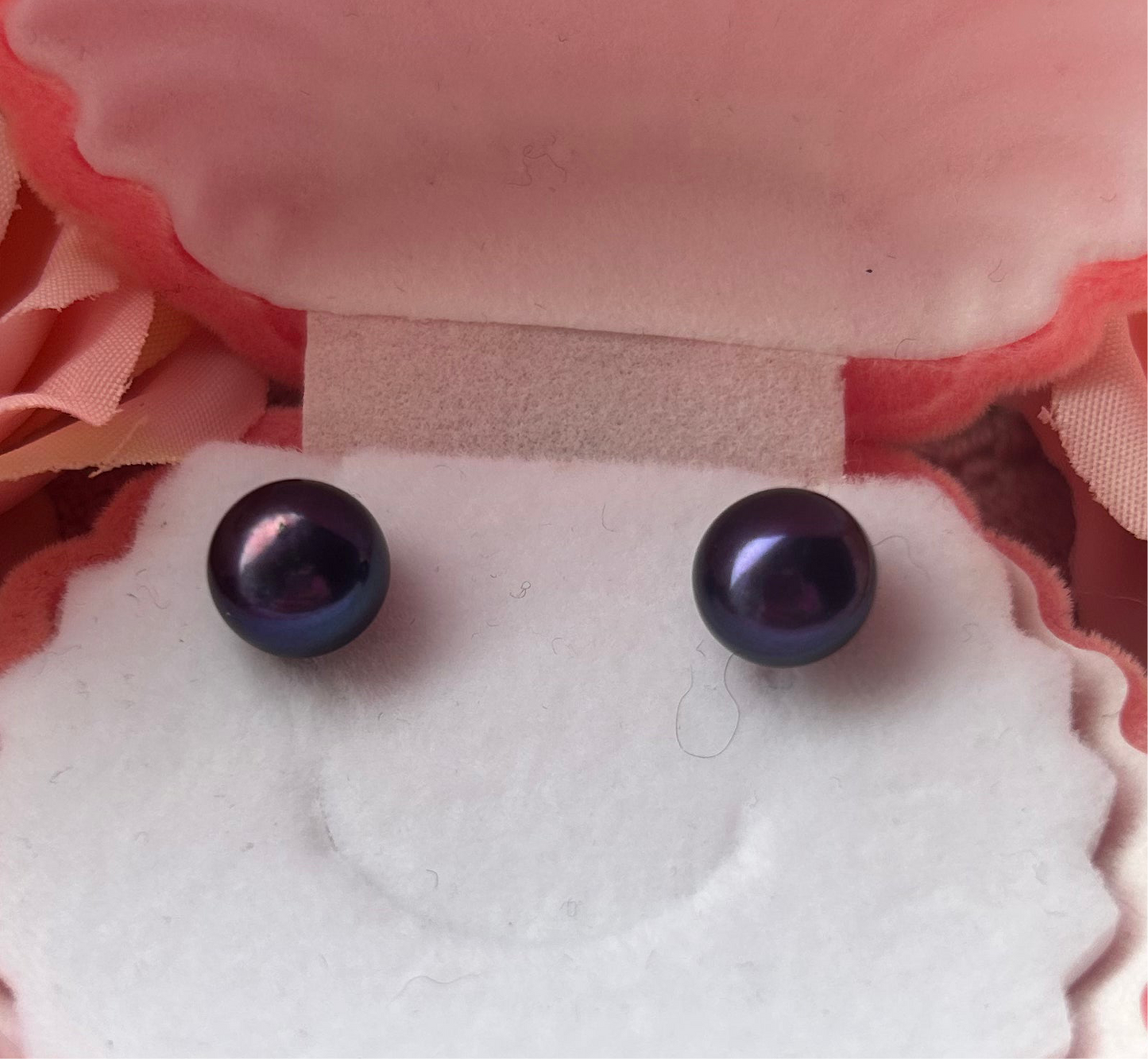 Sterling silver 8mm dark purple button pearl stud earrings
