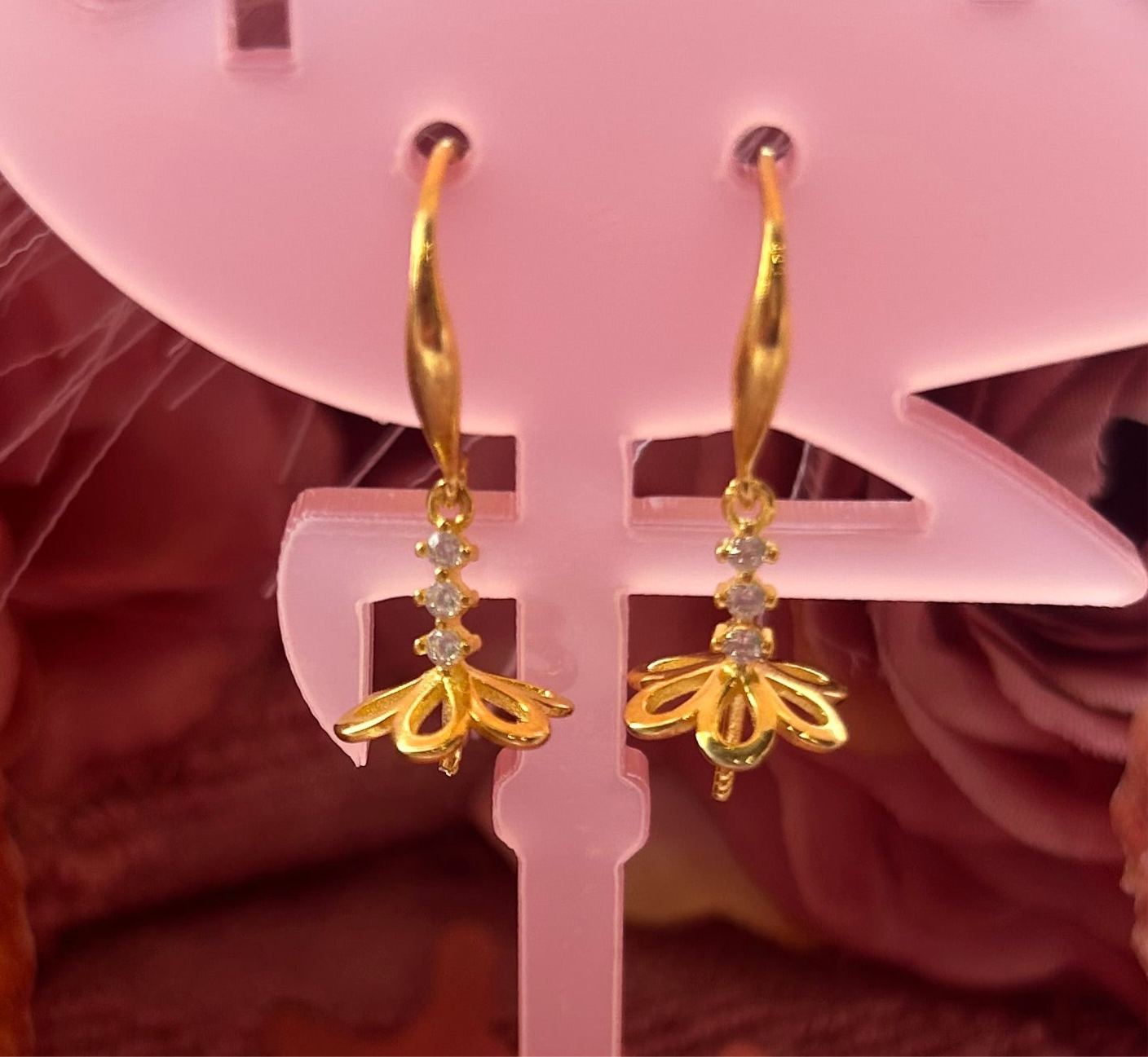 Sterling silver gold plated cubic zirconia flower earrings