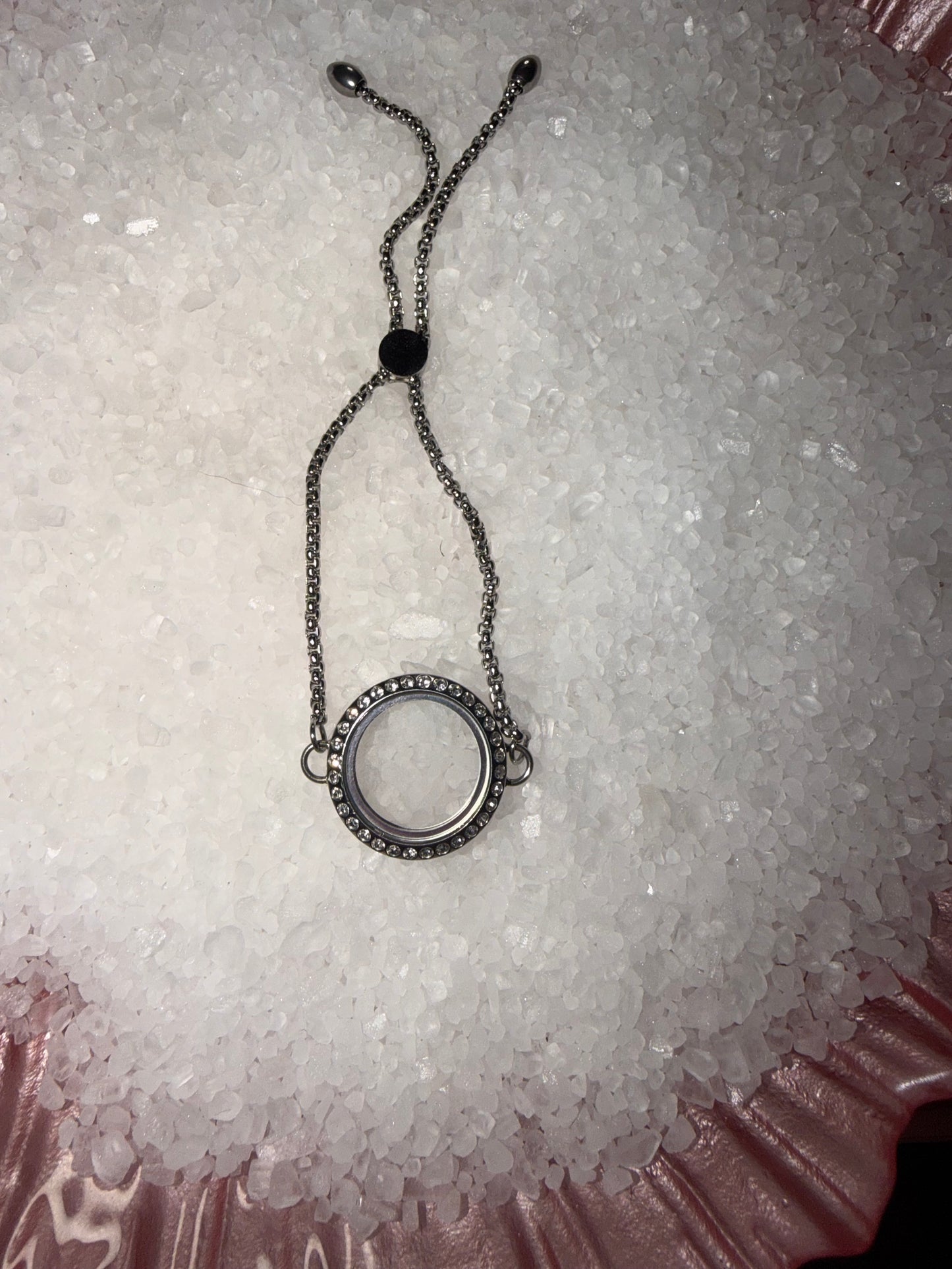 Stainless steel adjustable glass locket bracelet