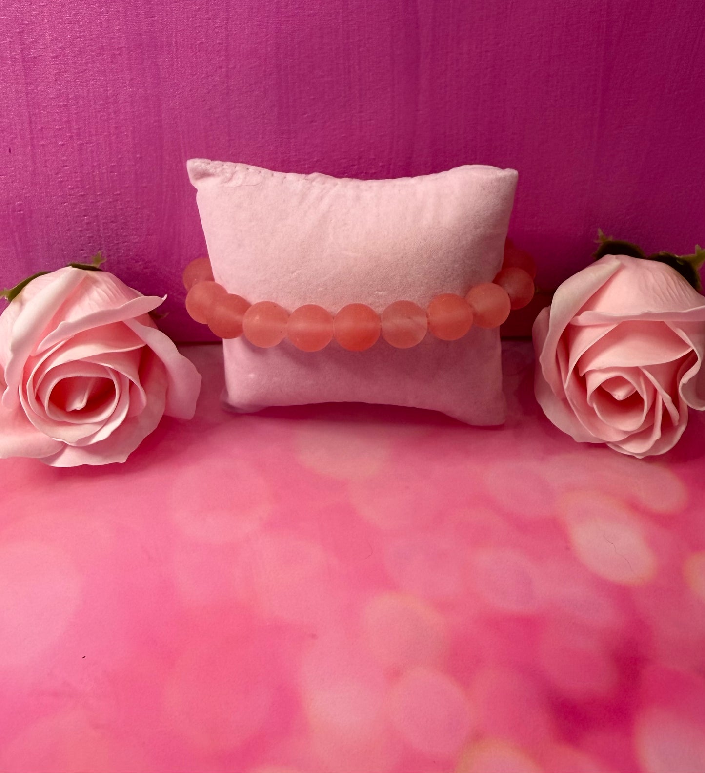 Frosted rose quartz gemstone bracelet