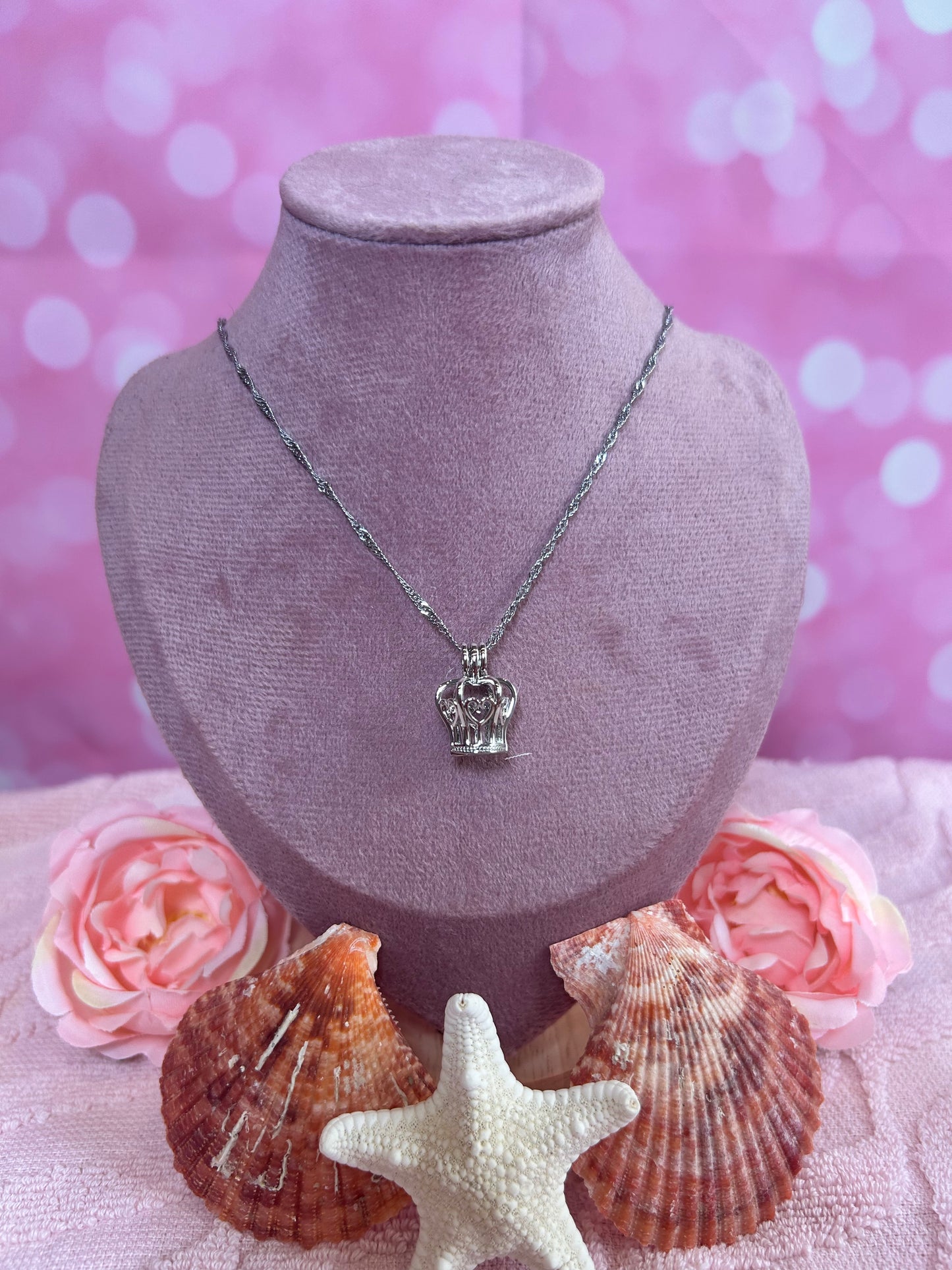 Silver plated crown cage pendant