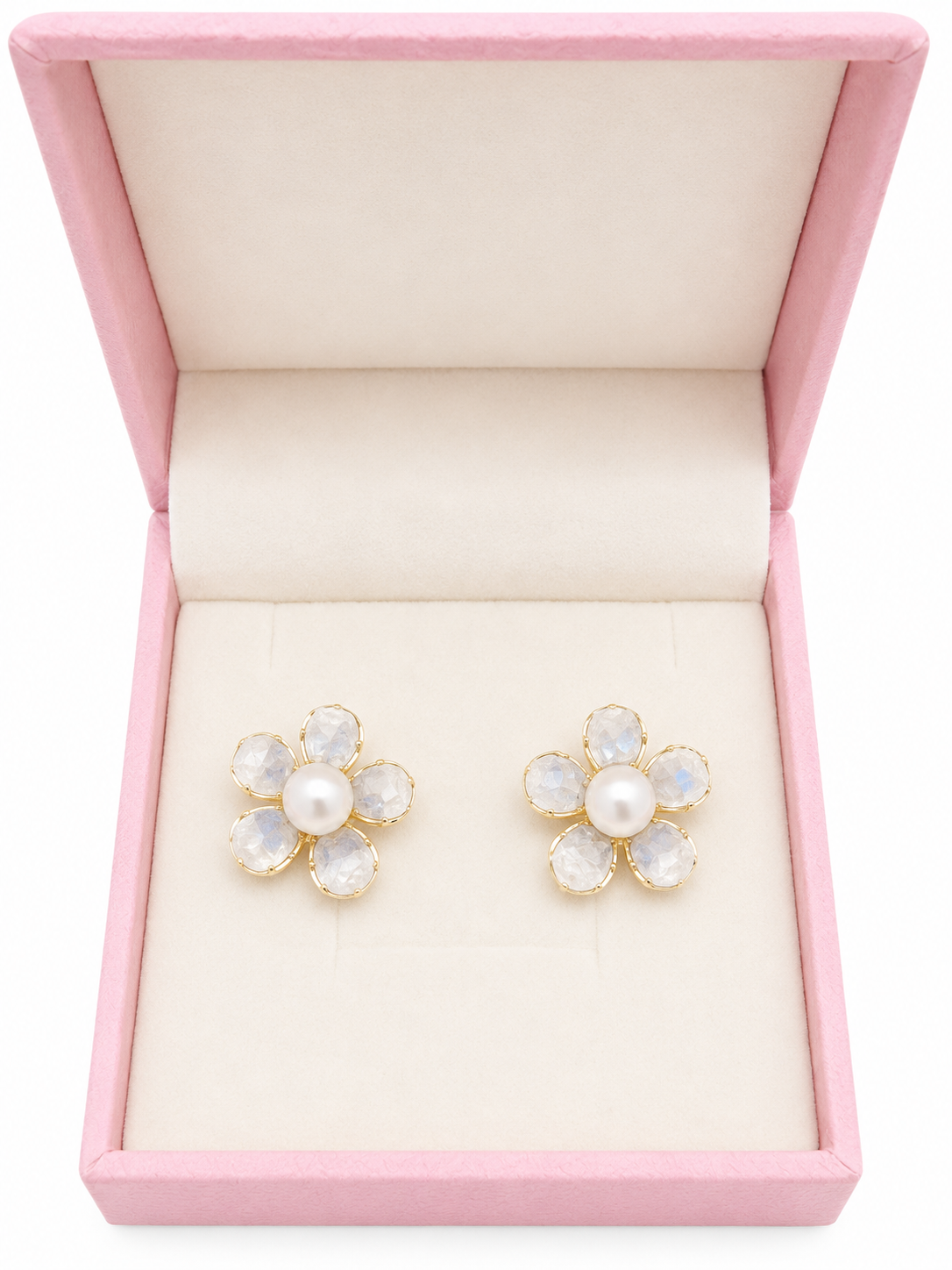 Silver plated pearl and crystal earrings in gold