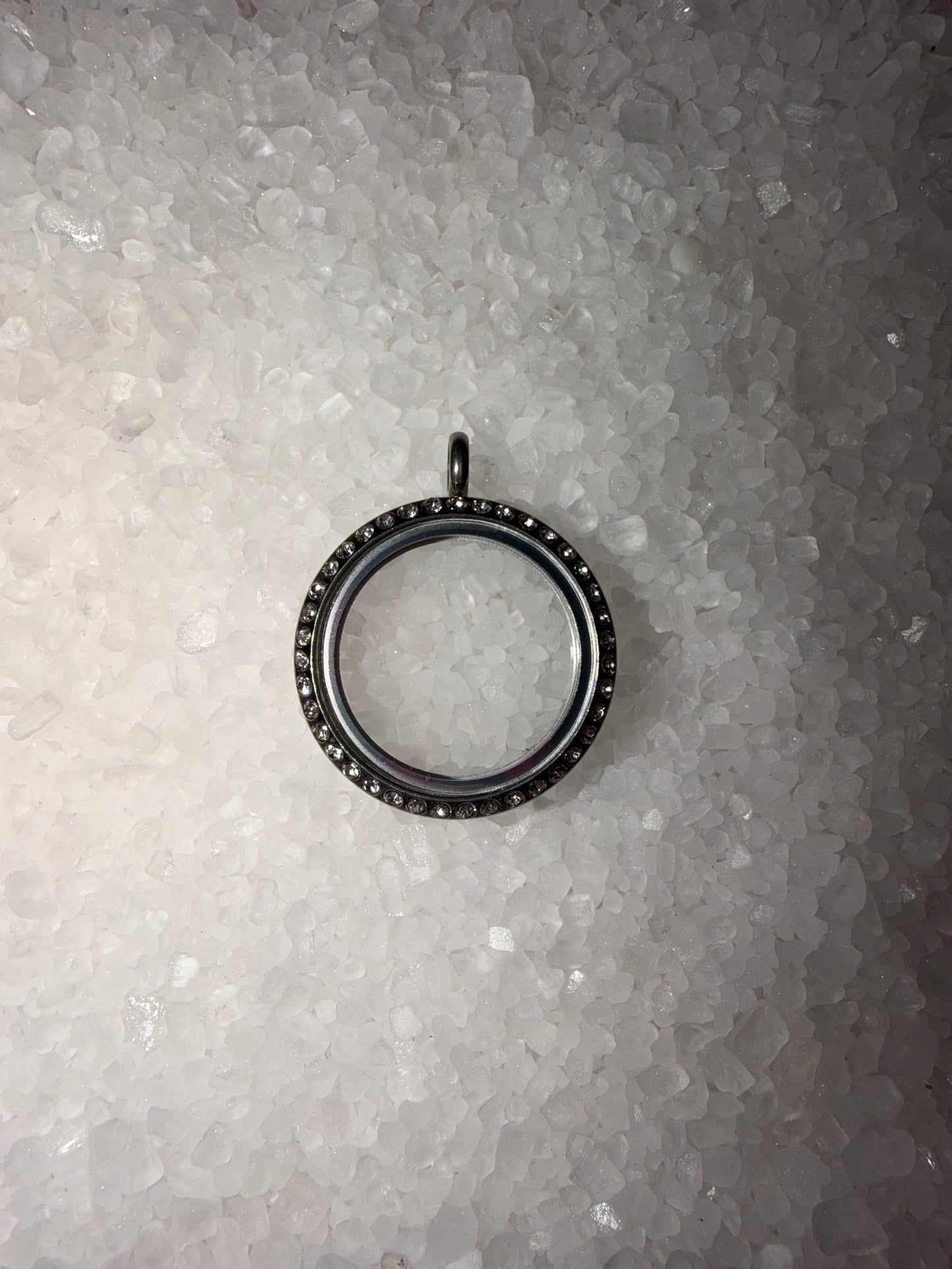 Stainless steel and rhinestone round glass locket