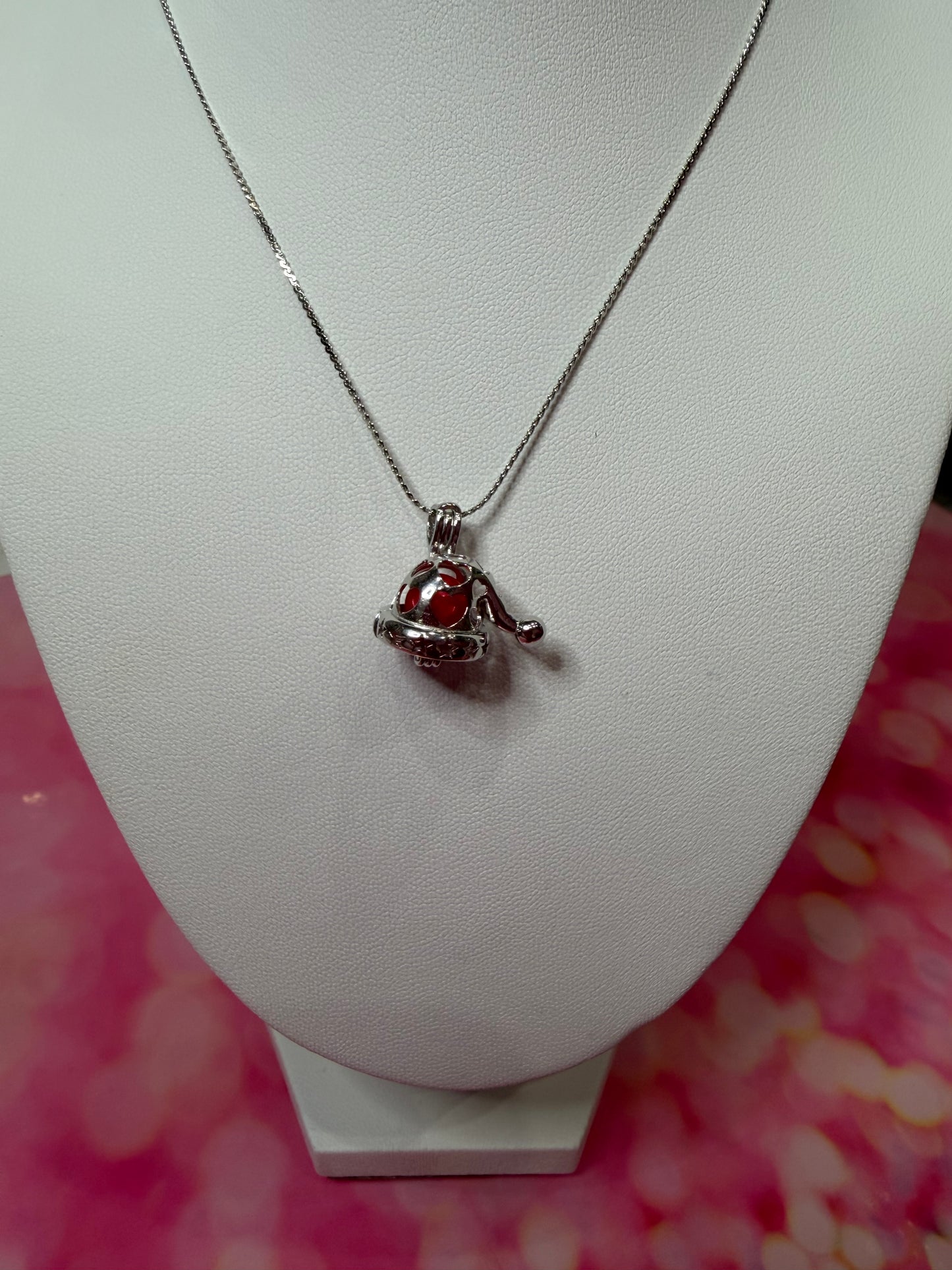 Sterling silver Santa hat cage pendant