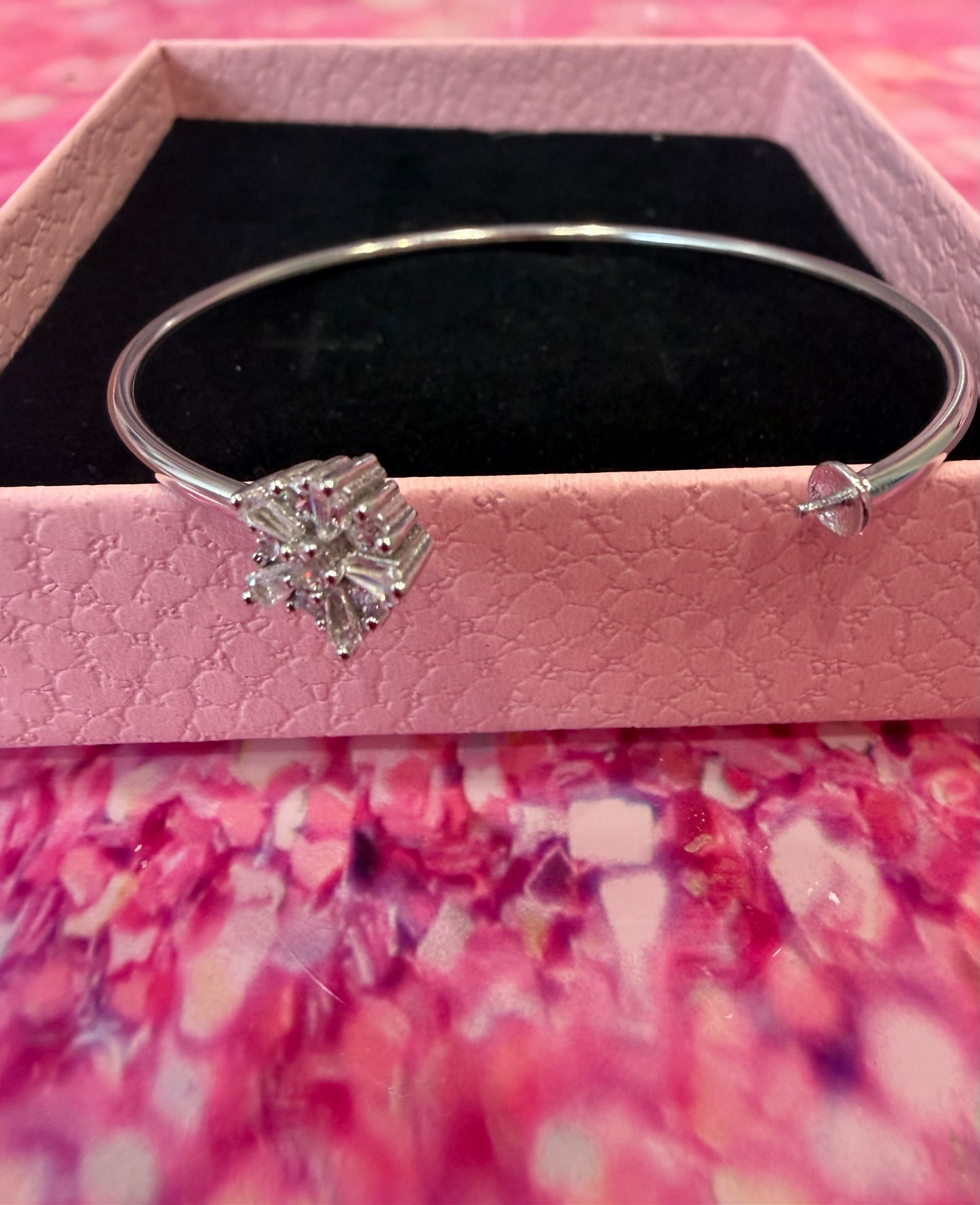 Sterling silver bangle with cz flower
