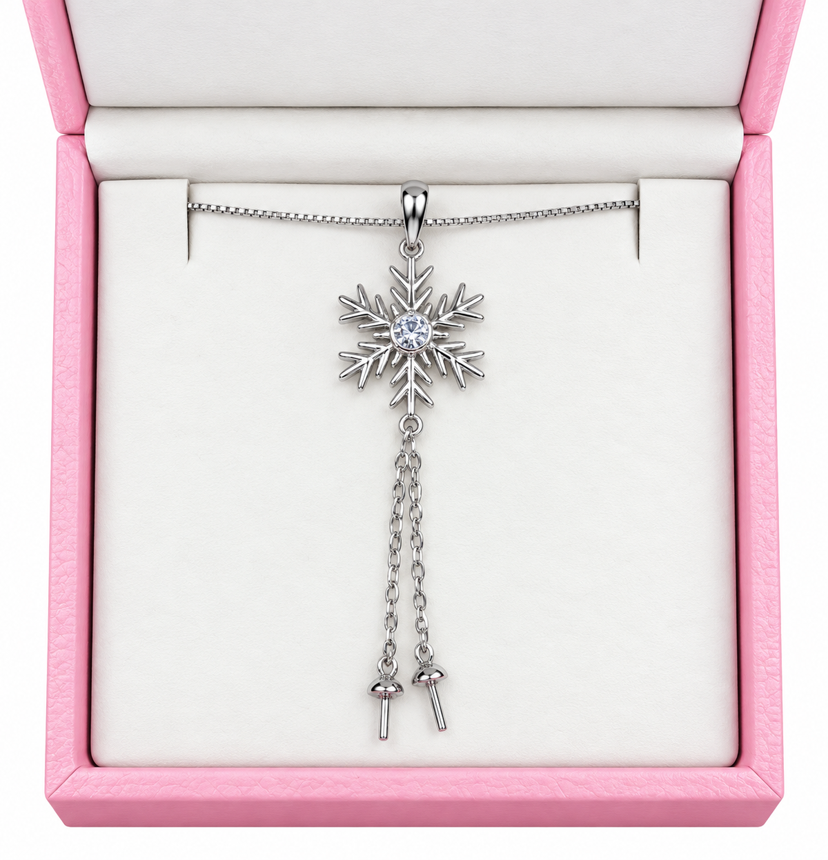 Sterling silver cubic zirconia double pearl snowflake mount