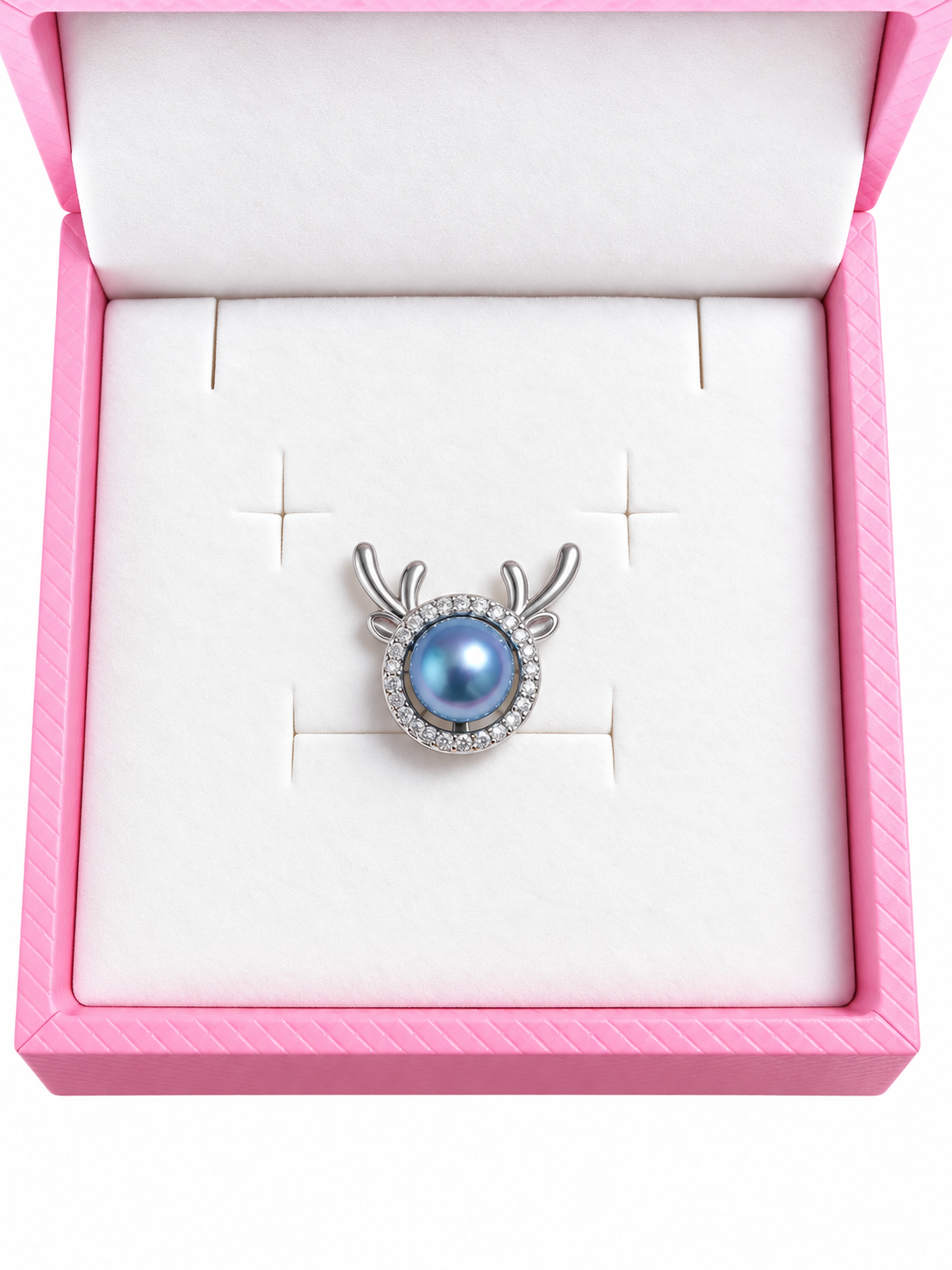 Silver plated reindeer pendant with periwinkle pearl