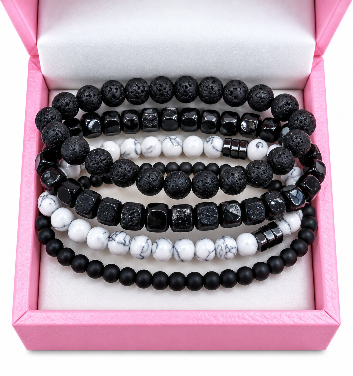 Men’s matte agate, howlite, wooden bead and natural stone bracelets