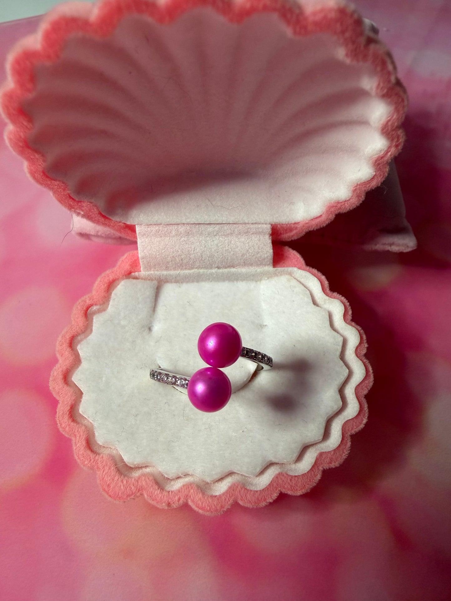 Sterling silver double pink pearl ring