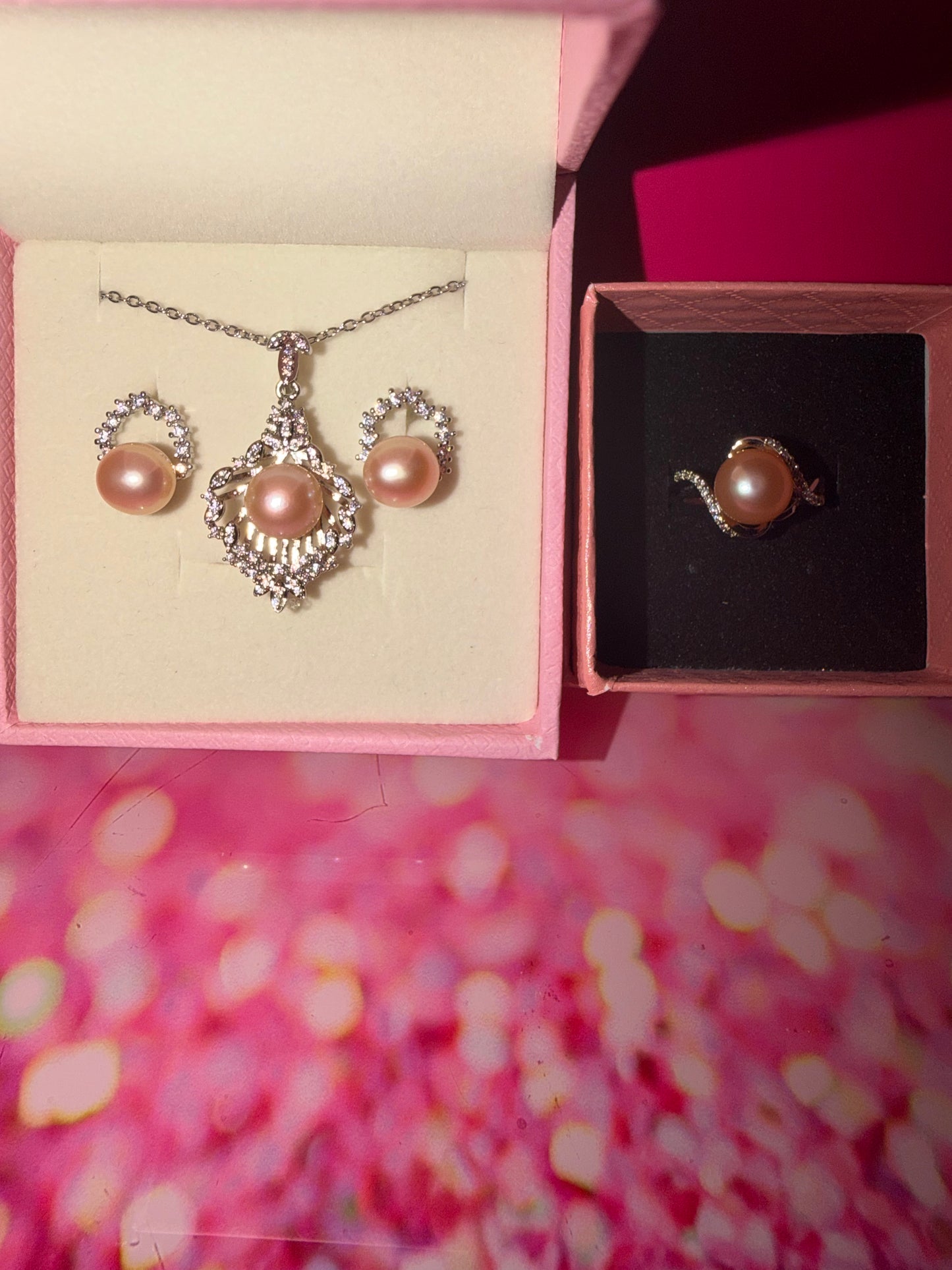 Silver plated earring, necklace and ring matching set