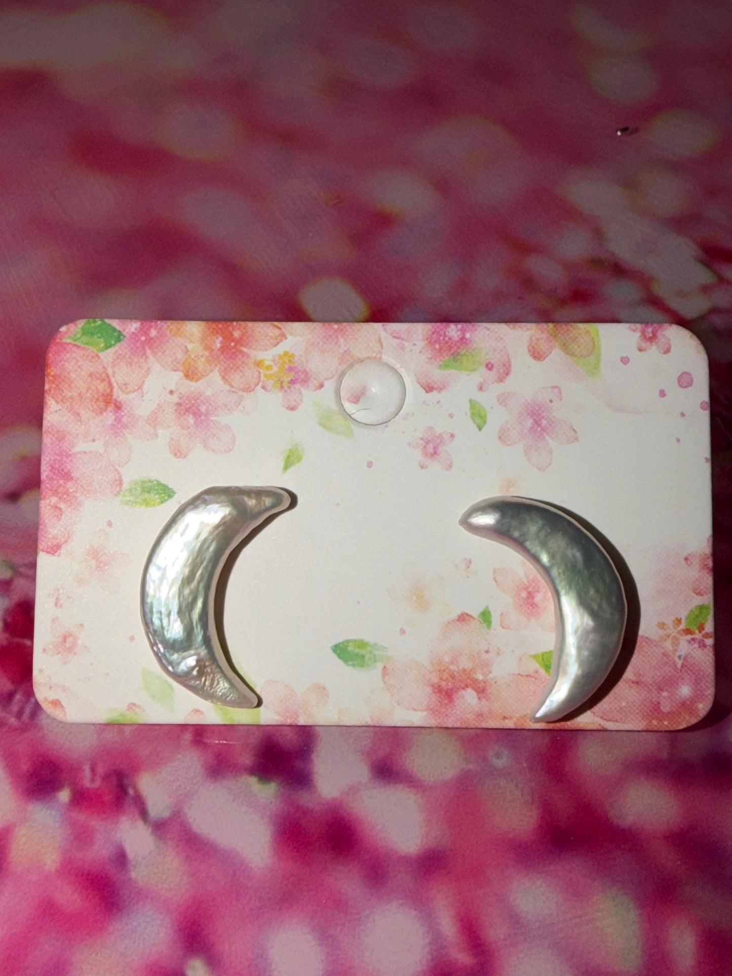 Sterling silver moon pearl earrings