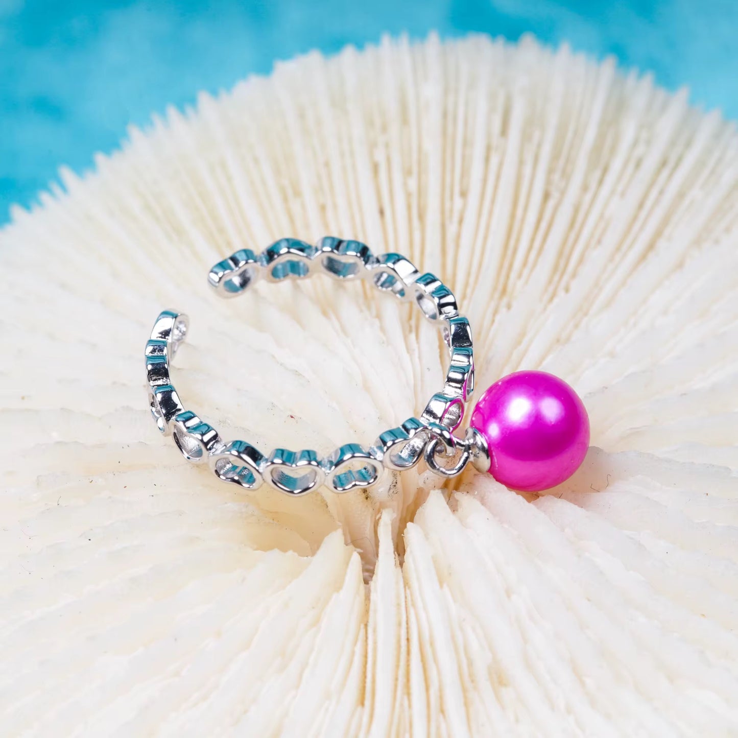 Sterling silver heart pearl dangle ring