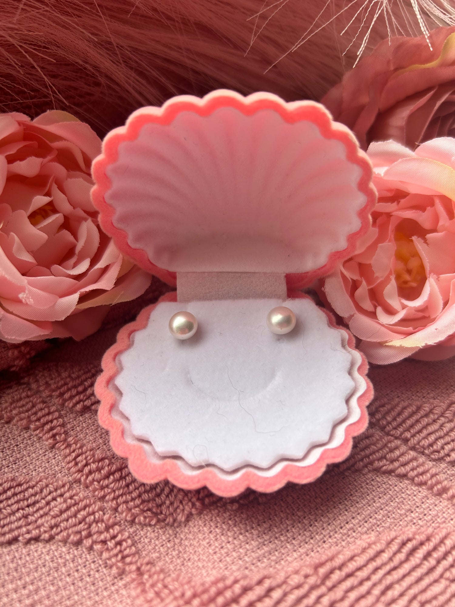 Sterling silver button pearl stud earrings