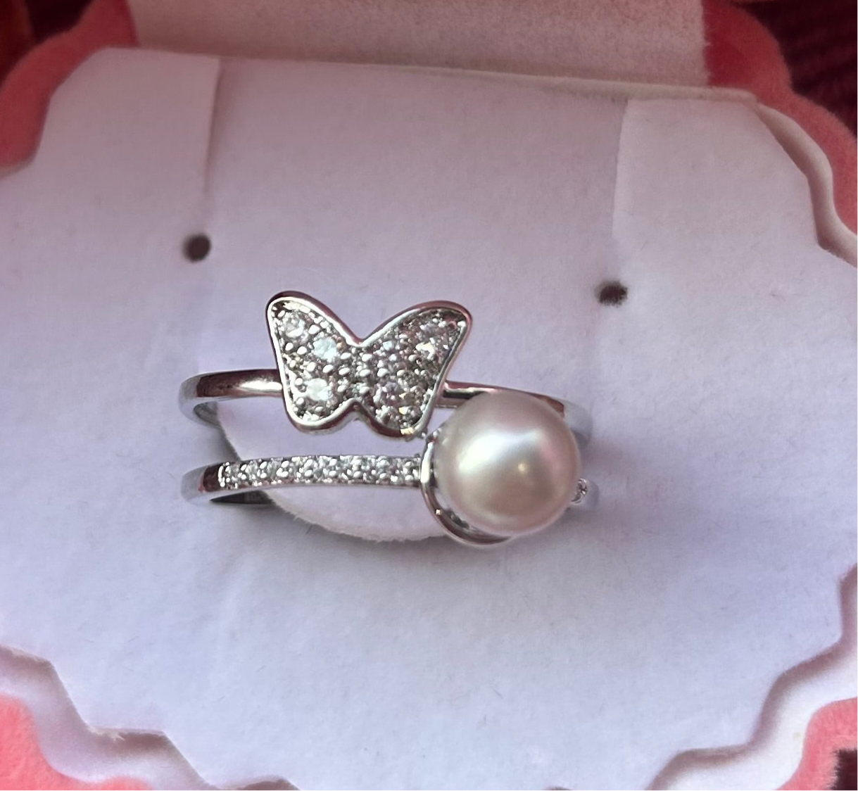 Silver plated butterfly ring fully adjustable