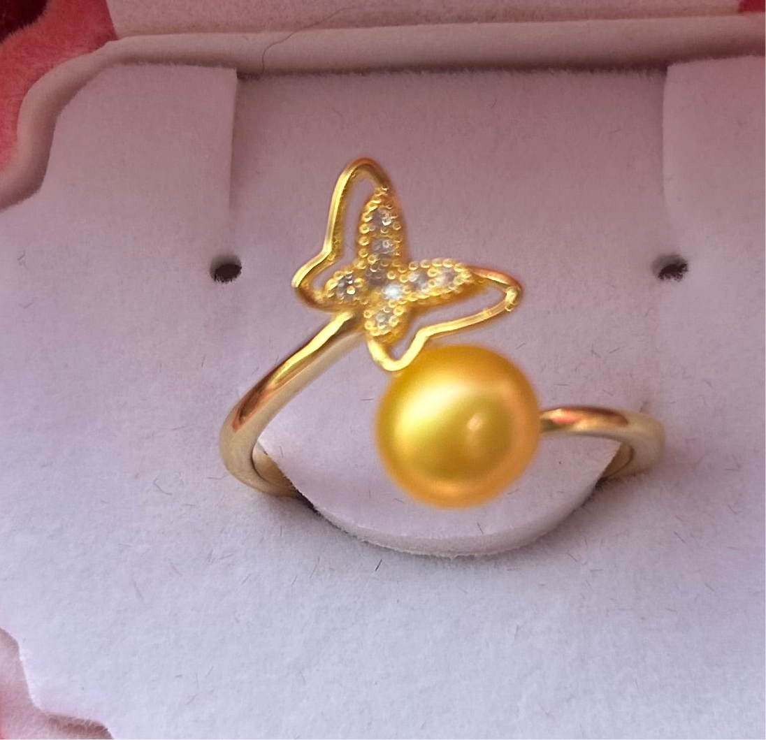 Sterling silver gold plated simple butterfly fully adjustable ring