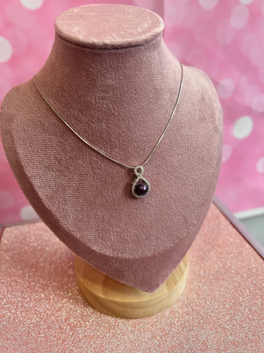 Pre mounted Sterling silver infinity cubic zirconia drop pendant with purple pearl