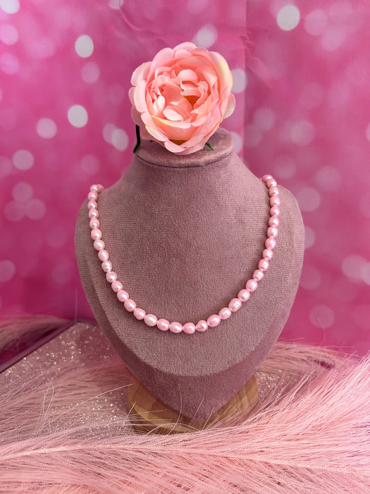 16” freshwater pink rice pearl strand