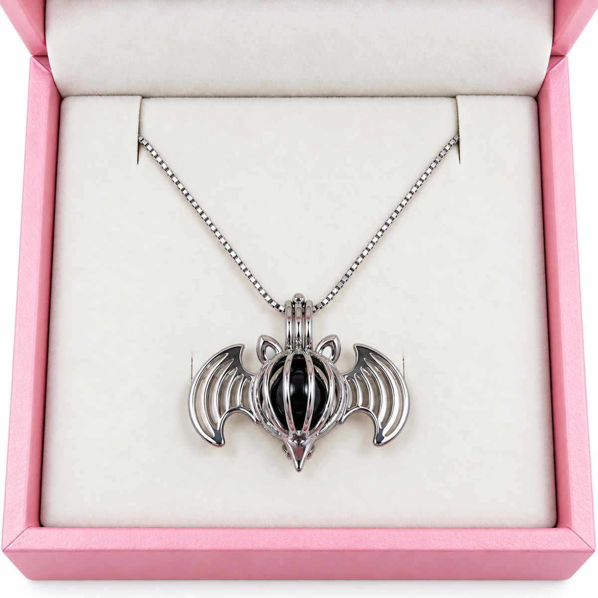 142 Sterling silver bat cage pendant comes with black rice Pearl