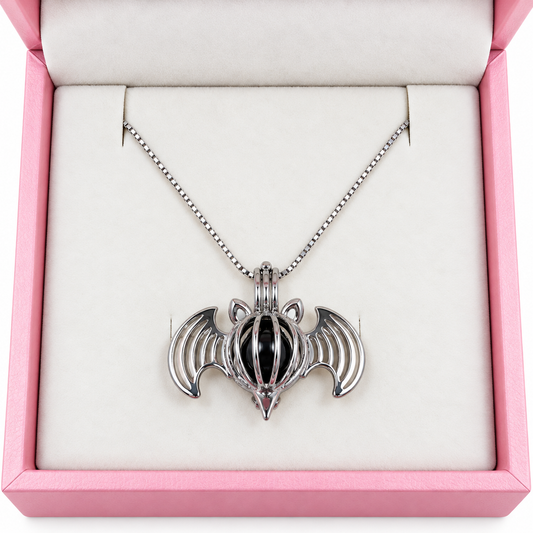 142 Sterling silver bat cage pendant comes with black rice Pearl
