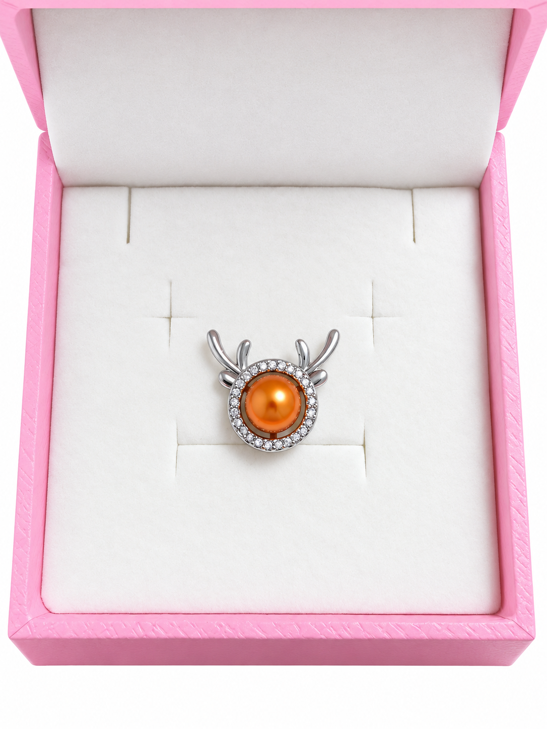 Silver plated reindeer pendant with orange pearl