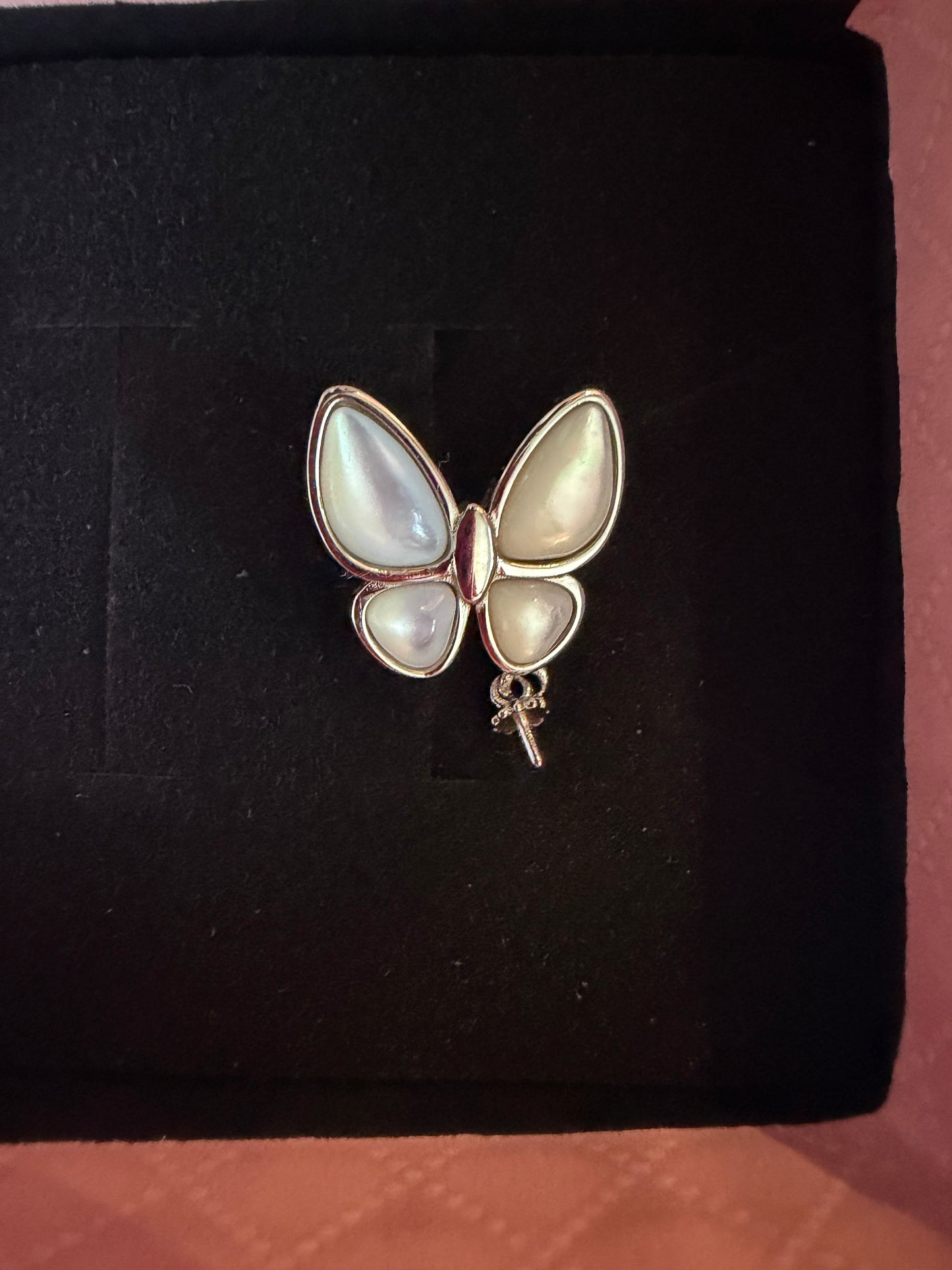 Sterling silver mother of pearl butterfly drop pendant