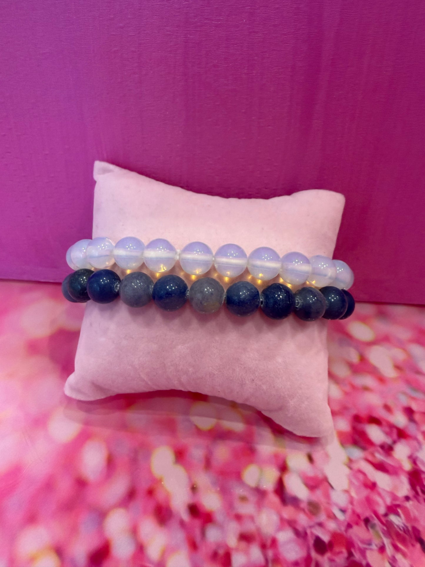 Blue adventurine and opal gemstone bracelets
