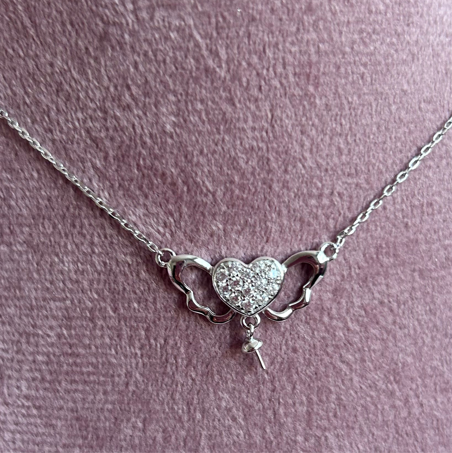 Sterling silver cubic zirconia heart and wings mount