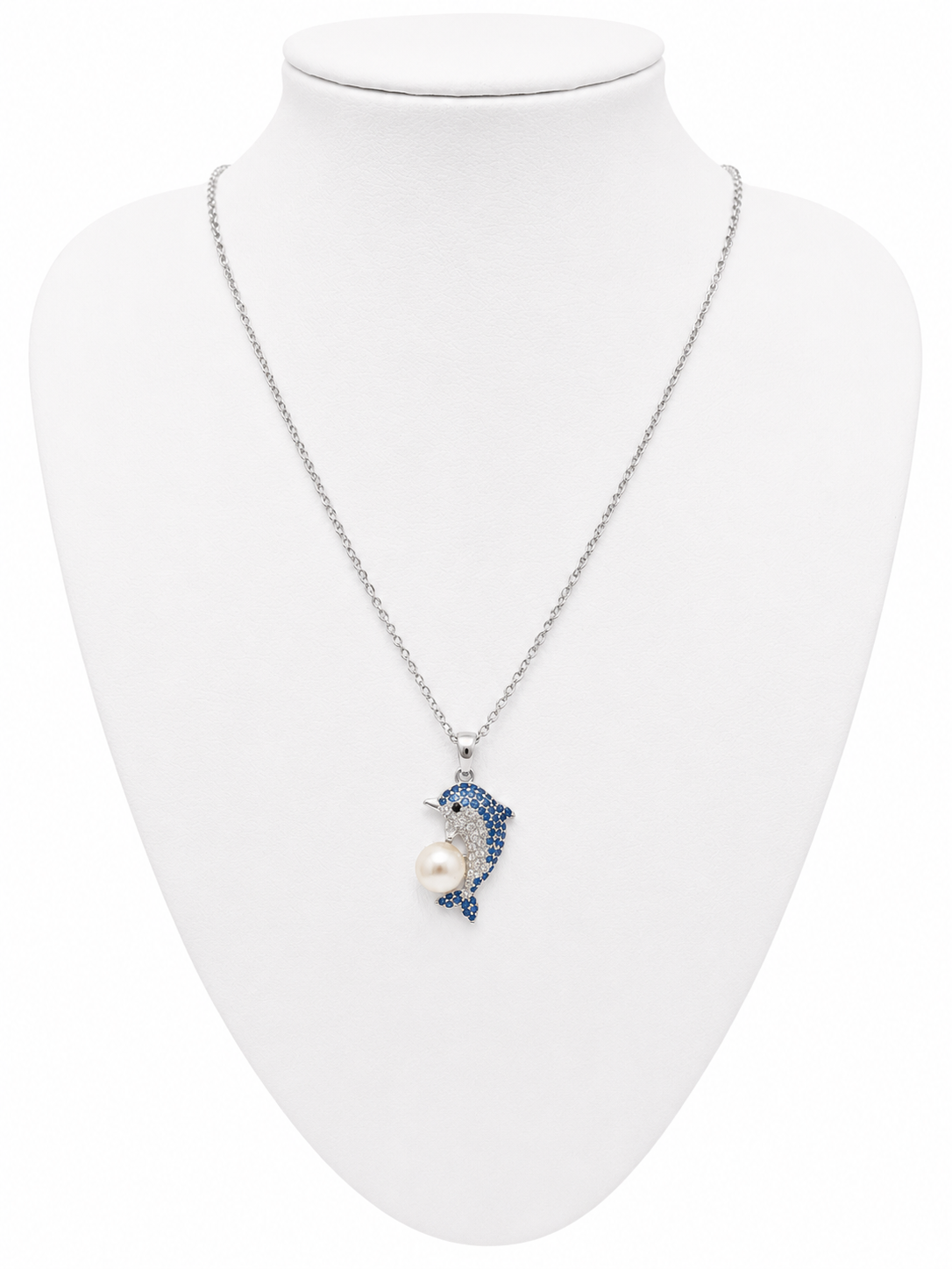 Silver plated pearl dolphin necklace