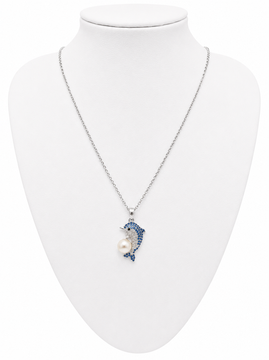 Silver plated pearl dolphin necklace