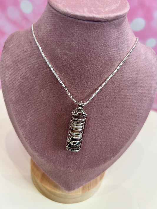 Silver plated long cage pendant