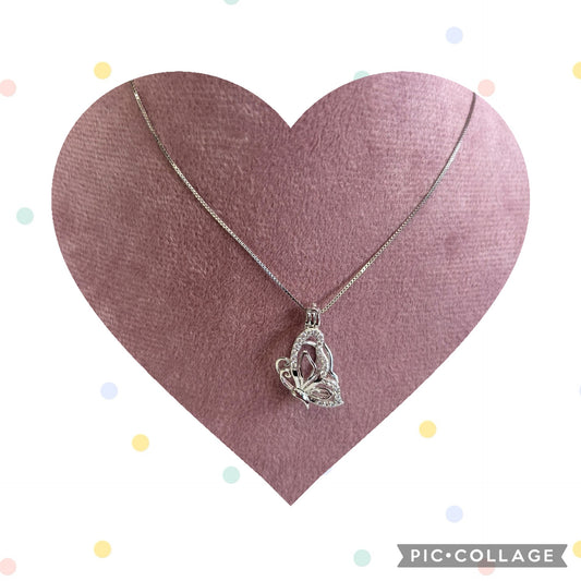 Sterling silver cubic zirconia butterfly cage pendant