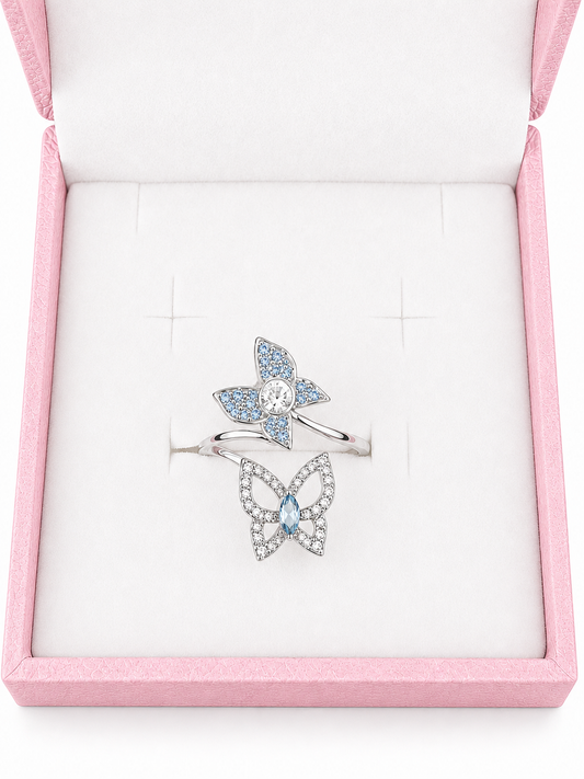 Sterling silver blue butterfly ring