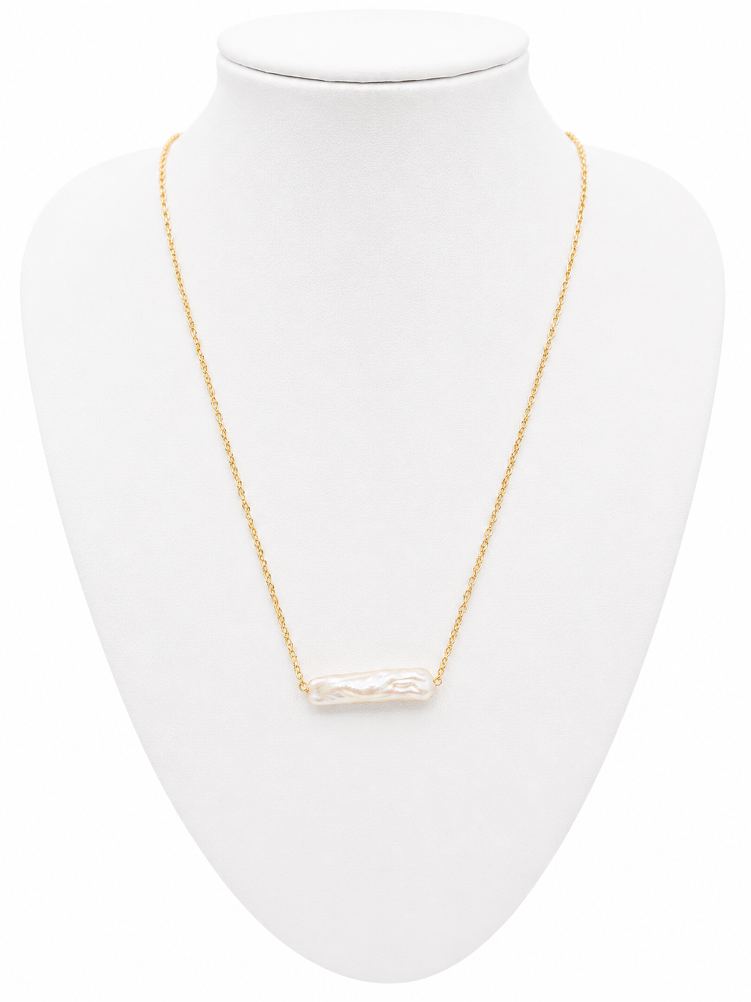 Silver plated pearl stick necklace in gold