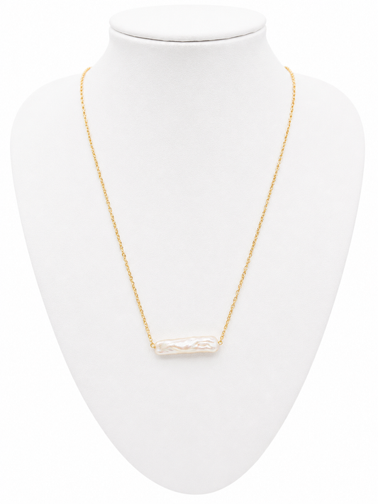 Silver plated pearl stick necklace in gold