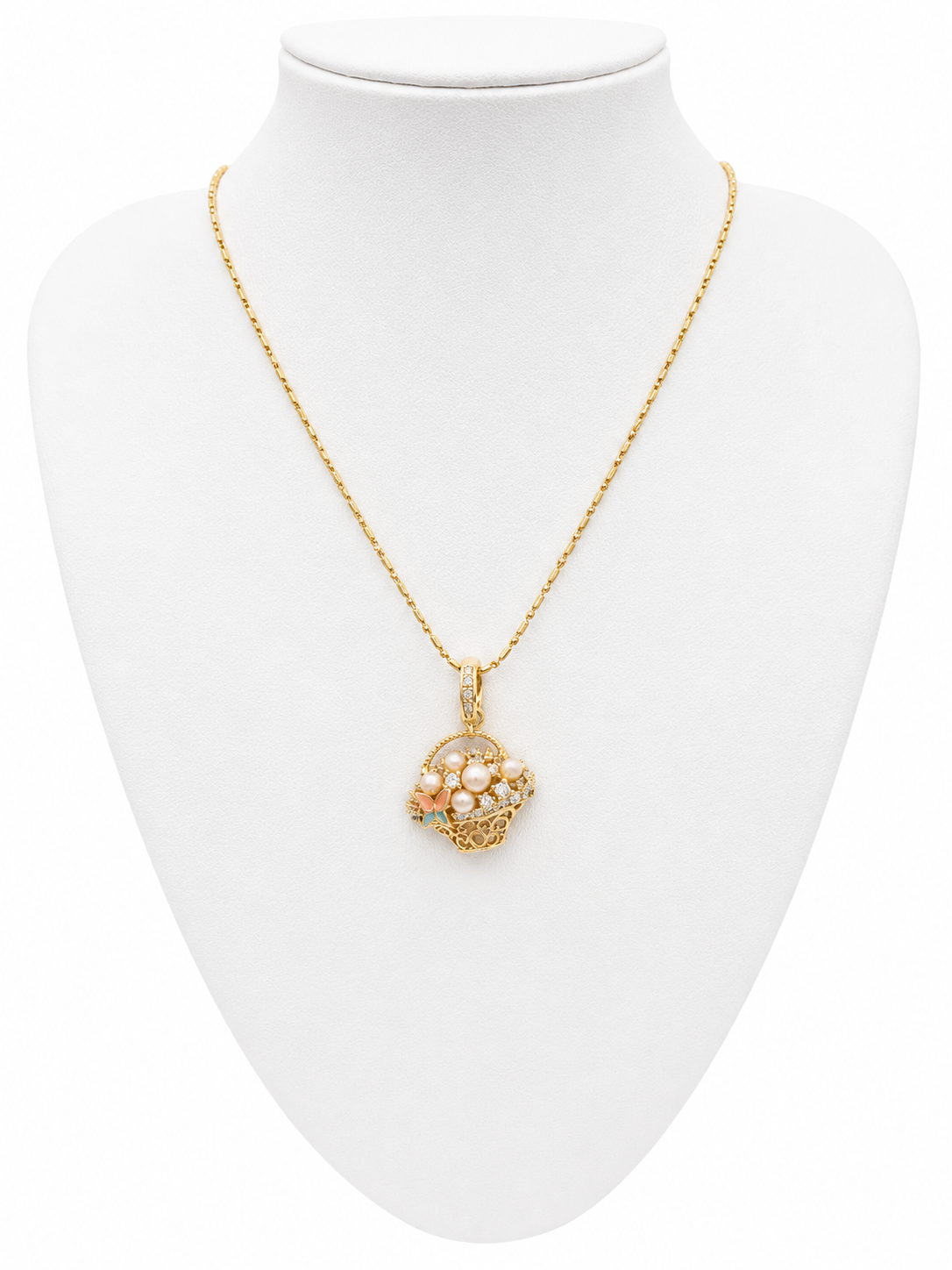 Silver plated pearl flower basket in gold