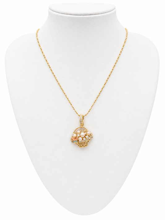 Silver plated pearl flower basket in gold