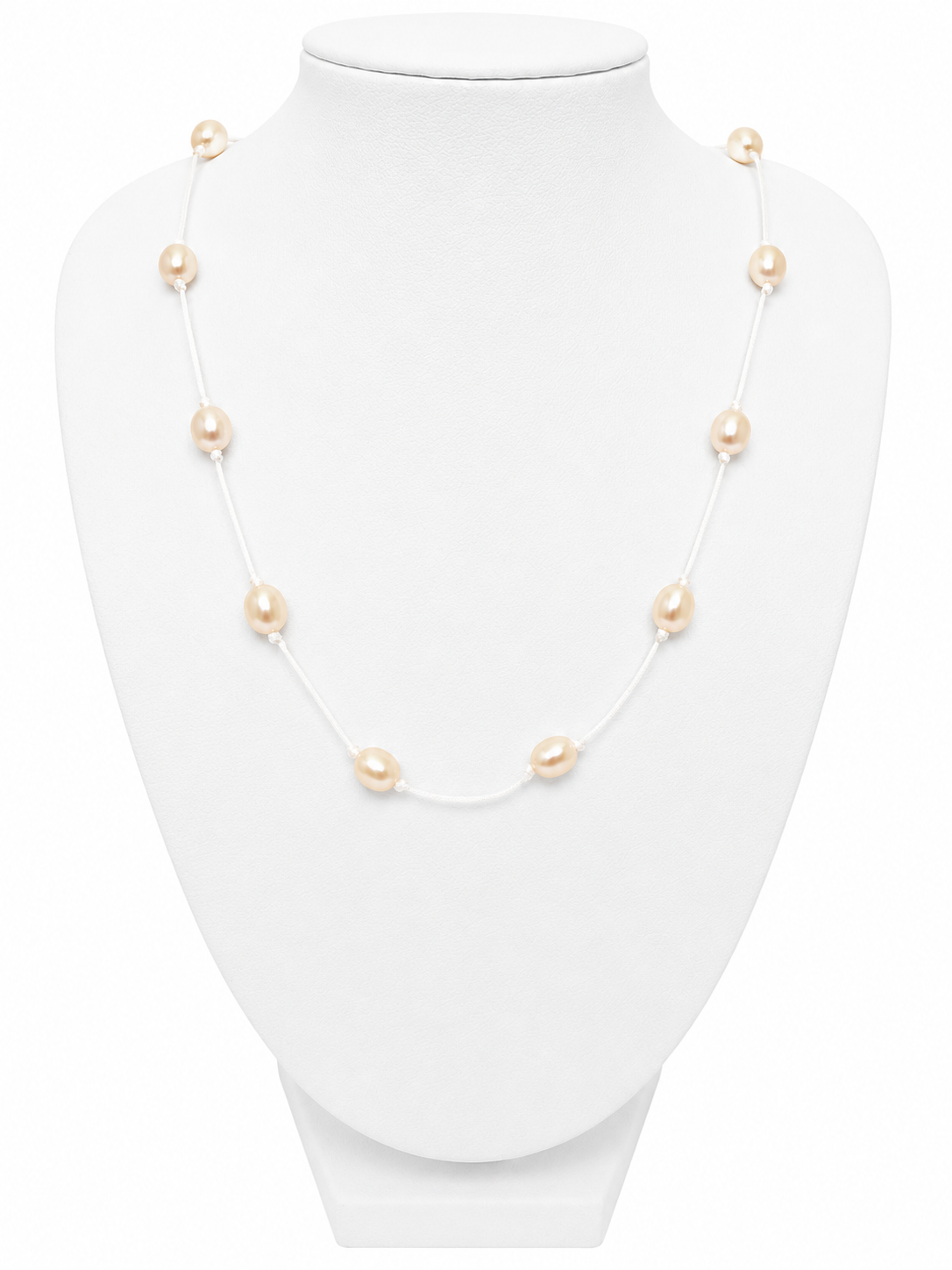 Peach rice pearl cord necklace 18”