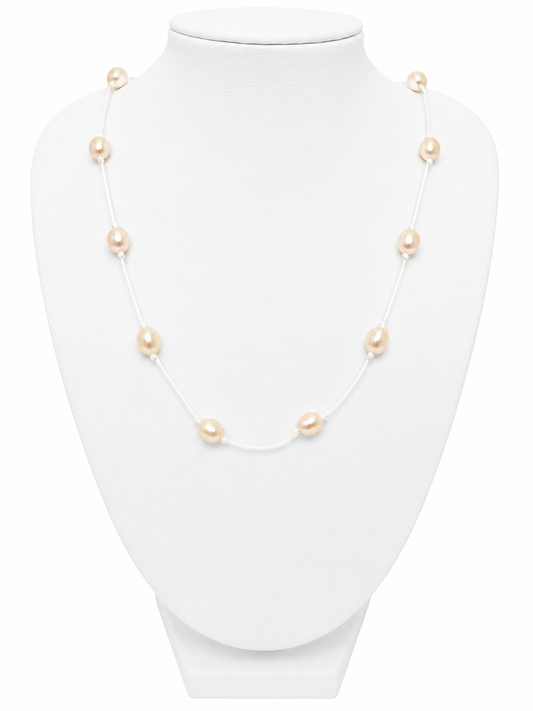 Peach rice pearl cord necklace 18”