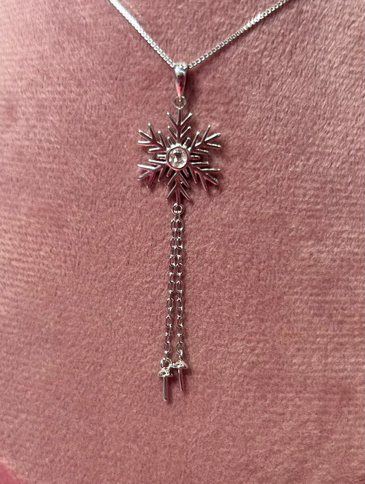 Sterling silver cubic zirconia double pearl snowflake mount