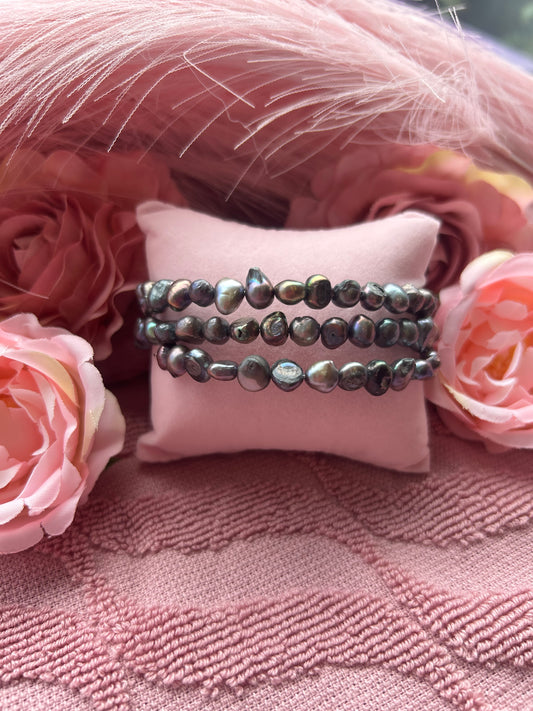 7-8mm wire black nugget freshwater pearl bracelet