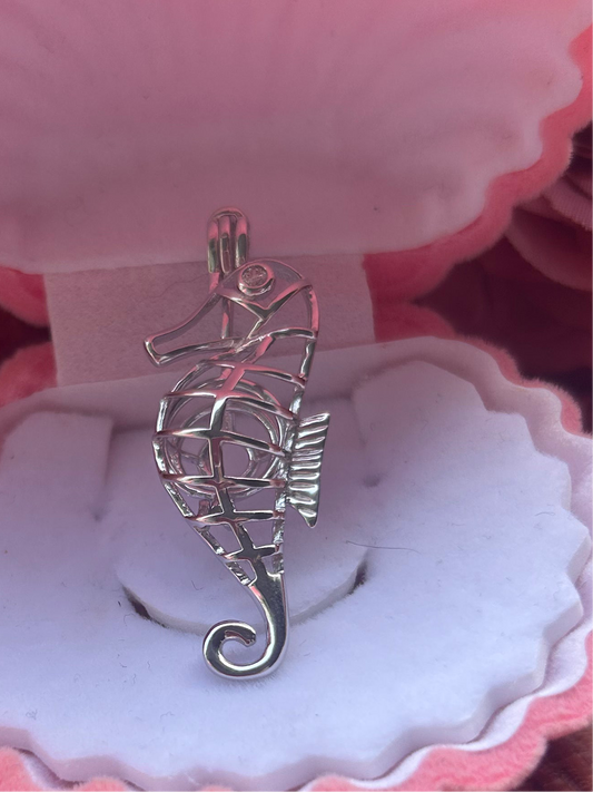 Sterling silver seahorse cage pendant